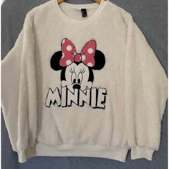 FOREVER 21 Tops - Forever 21 Minnie Disney Sweatshirt Women's L White Fleece Long Sleeve Crew Neck